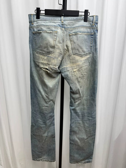 classic washed denim pants with distressing