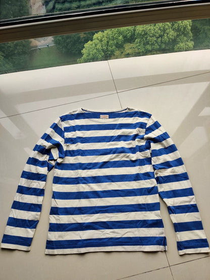 long sleeve navy striped shirt