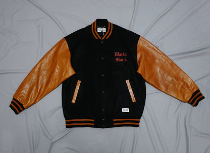 wacko maria varsity jacket with leather sleeves