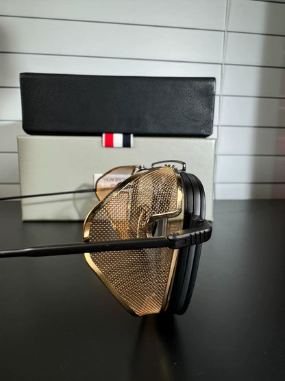 thom browne tb-808 sunglasses with gold accents