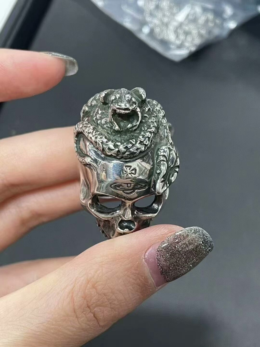 vivienne westwood skull ring with snake design
