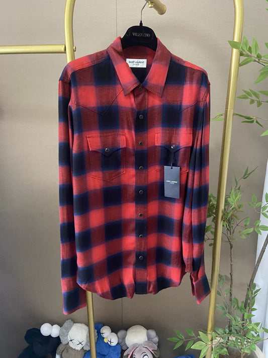 Saint Laurent Red Blue Plaid Shirt