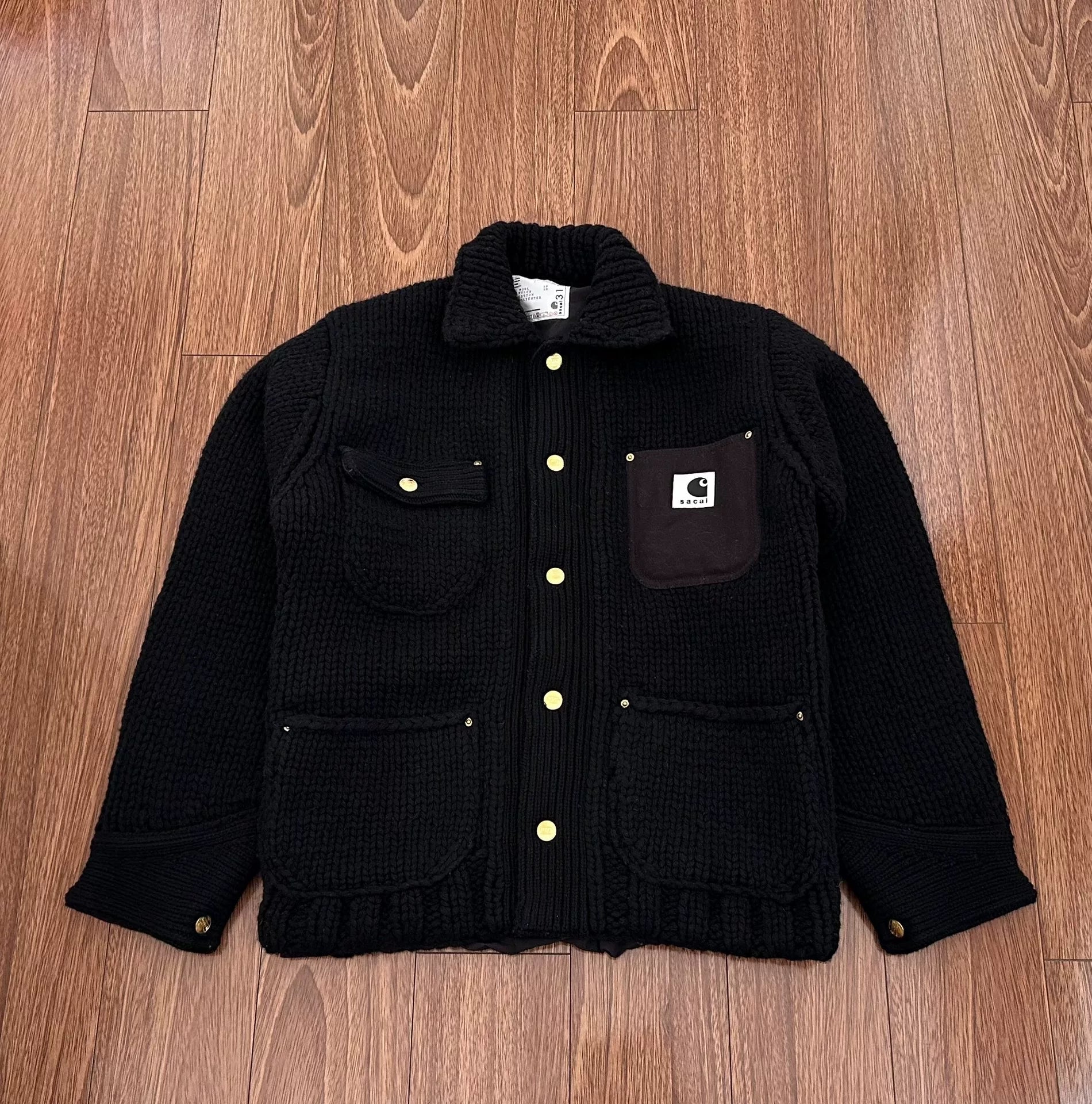 sacai x carhartt wool knit jacket