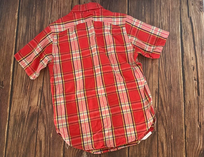 bright red plaid short sleeve shirt