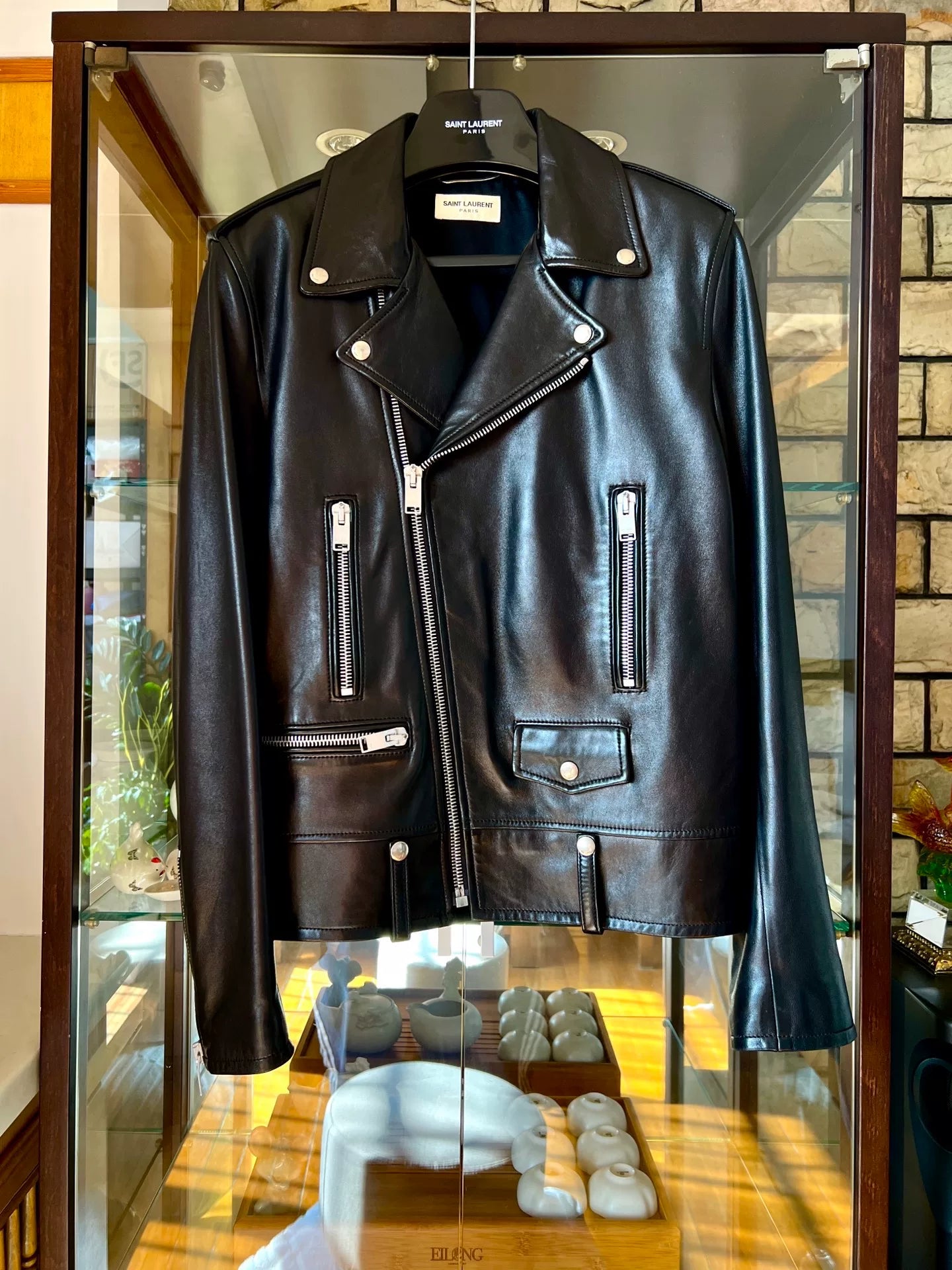 saint laurent black leather biker jacket