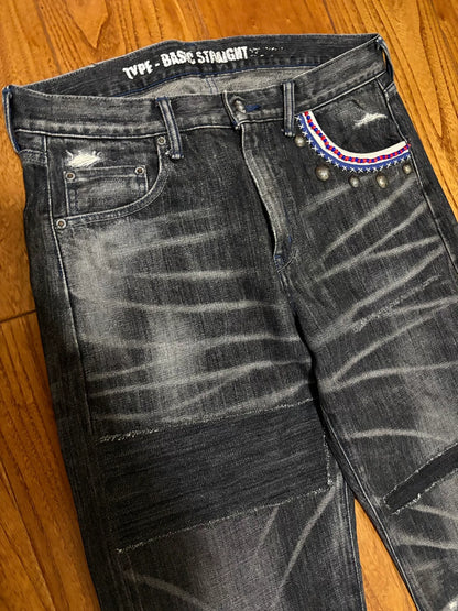 vintage black denim jeans with embellishments