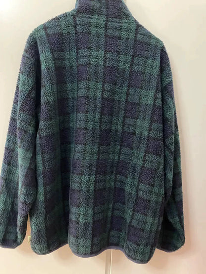 plaid fleece jacket with zip front