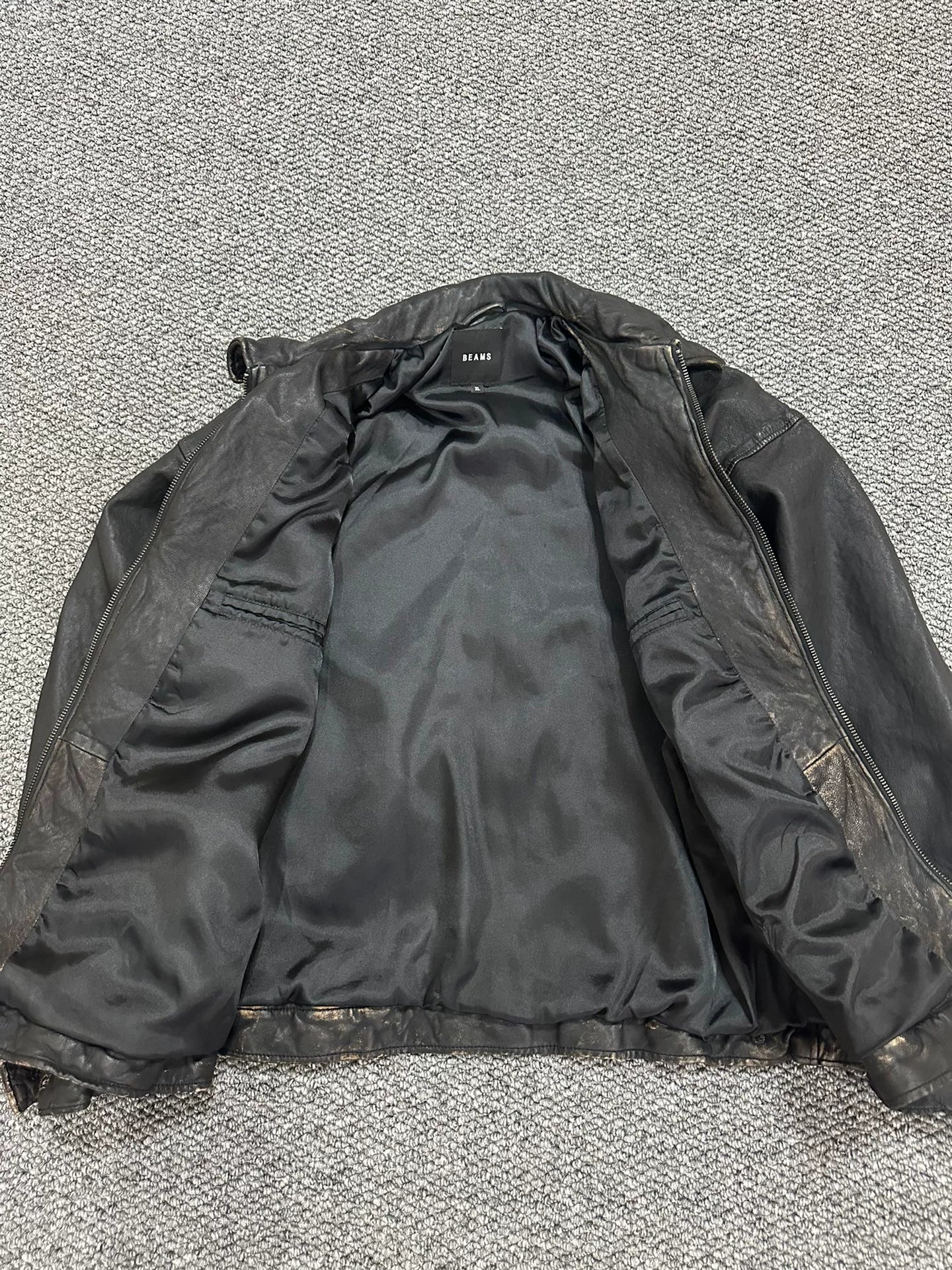 Beams Distressed Sheepskin Leather Jacket XL