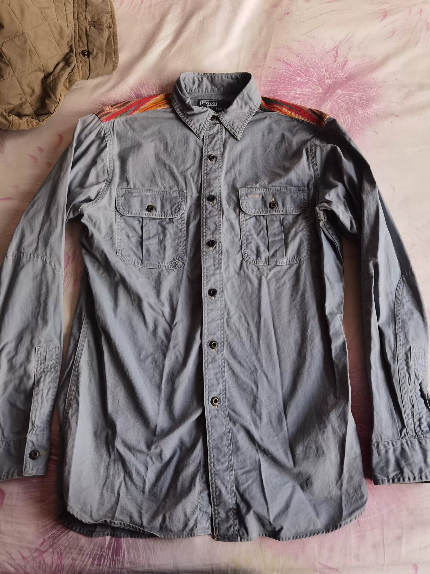 RRL Distressed Sashiko Patch Western Shirt