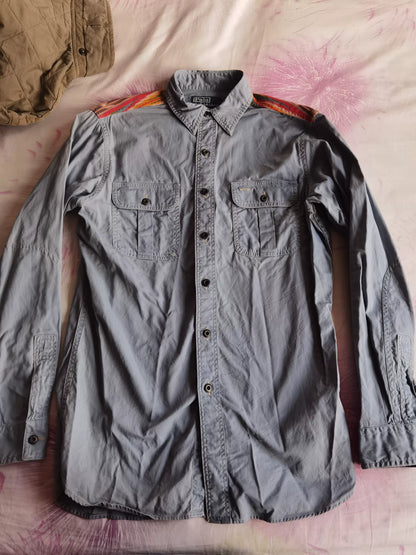 RRL Distressed Sashiko Patch Western Shirt