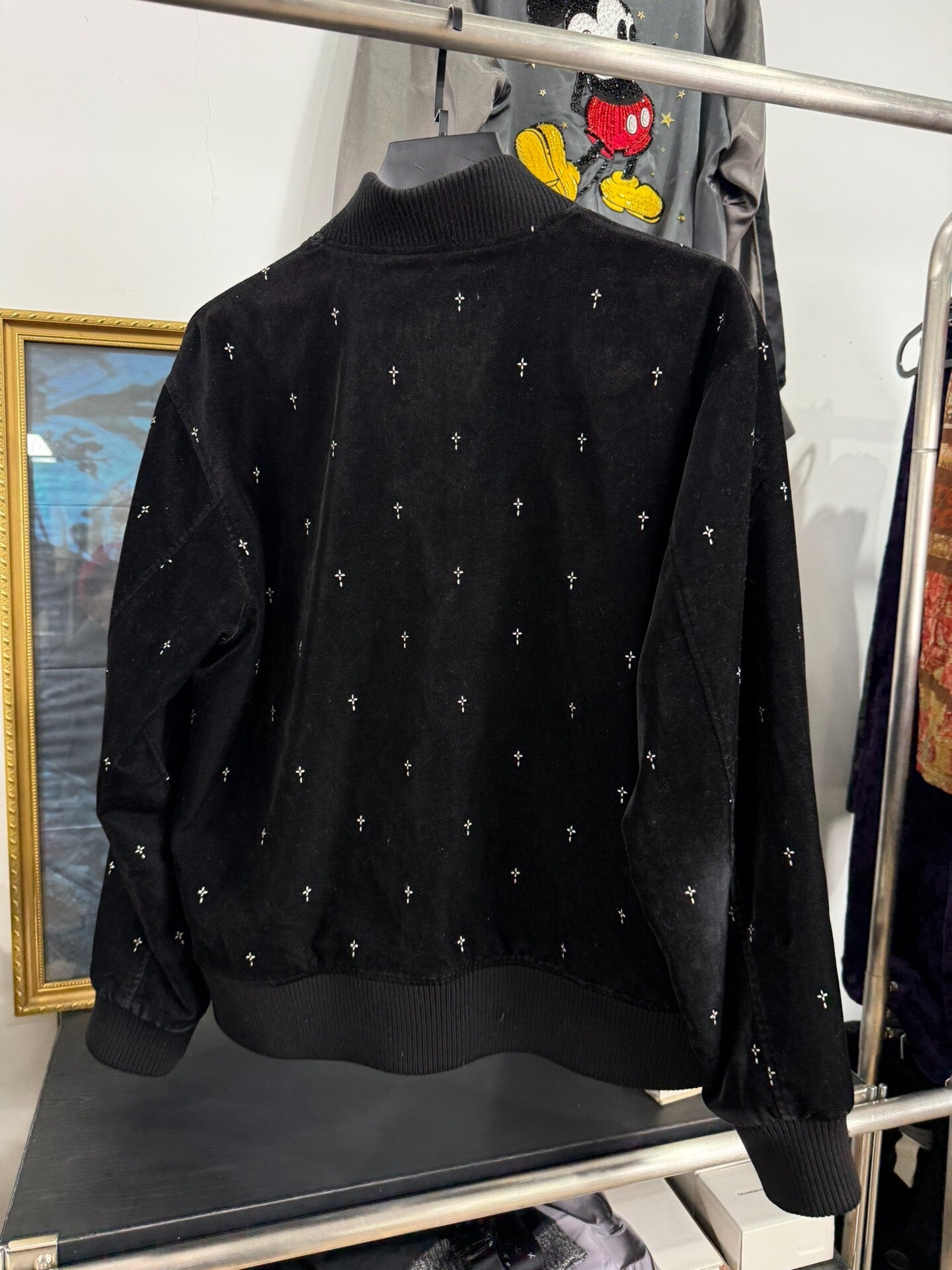 Velvet Bomber Jacket with Cross Details