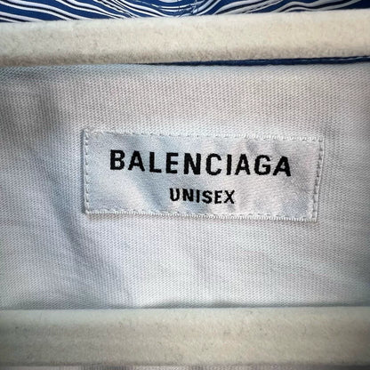 balenciaga blue striped shirt with white underlayer