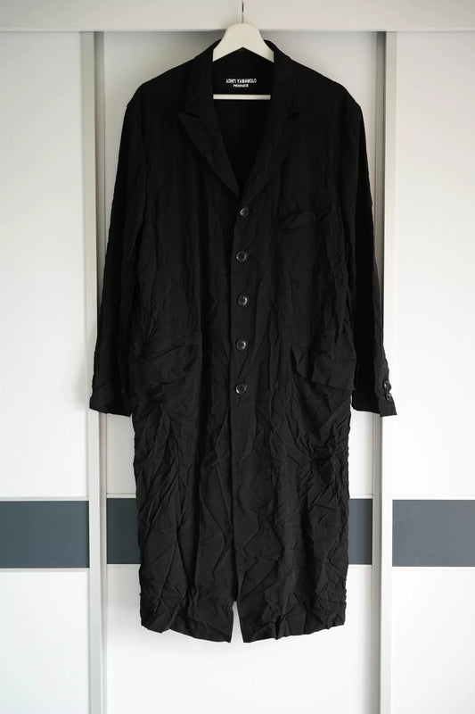 Yohji Yamamoto Black Wrinkled Overcoat