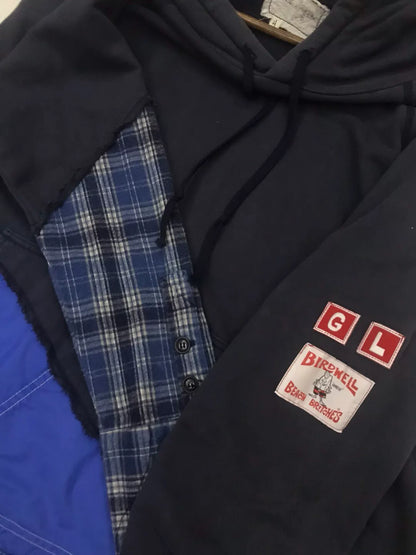 layered hooded sweatshirt with unique details