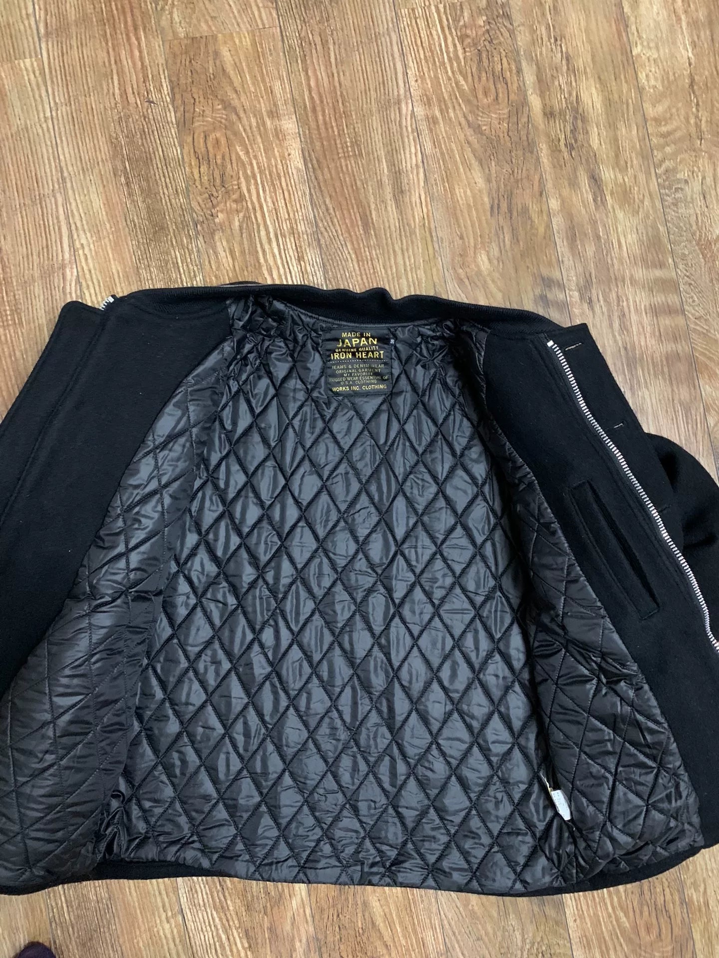 black wool baseball jacket by iron heart