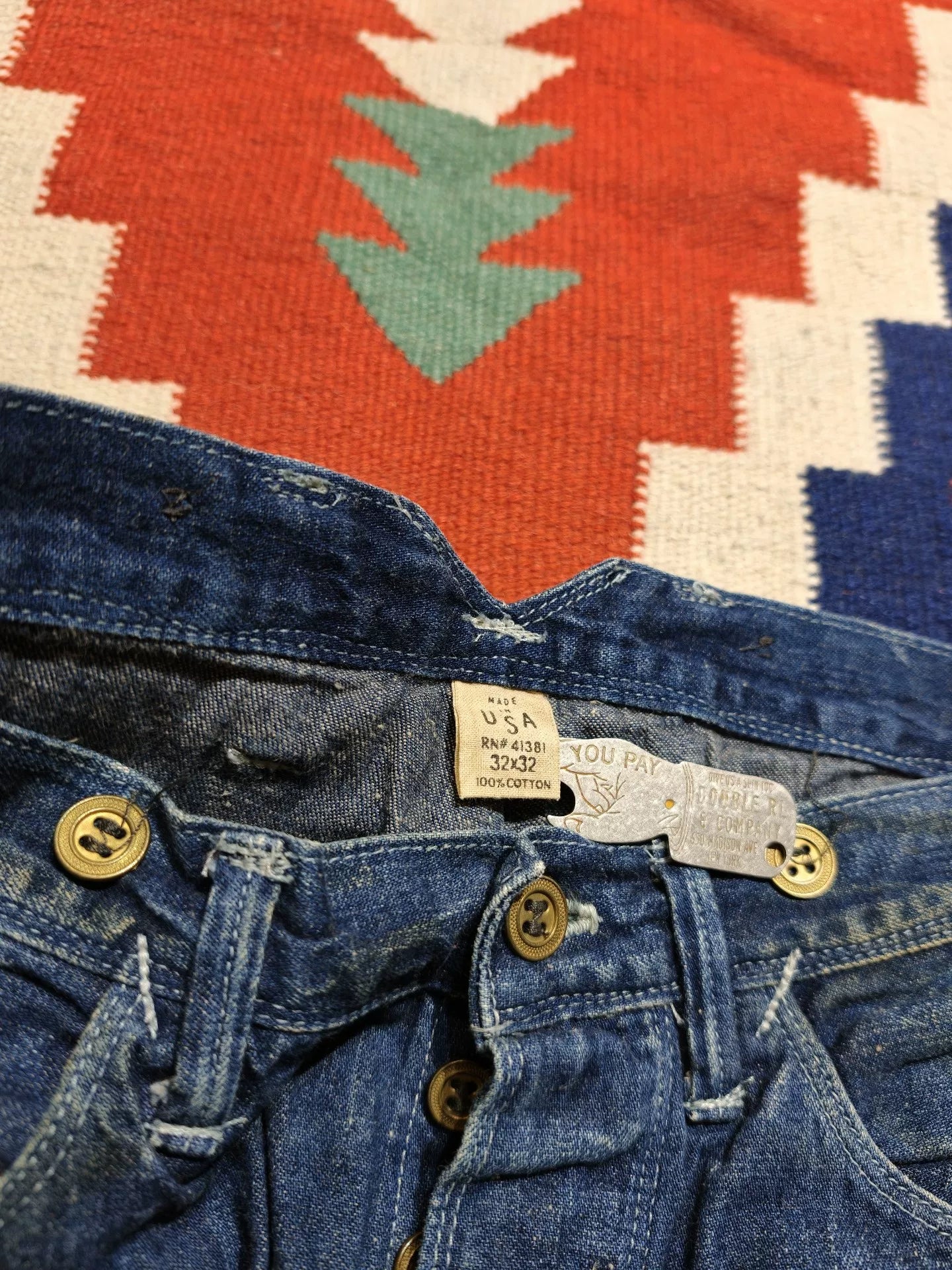 RRL Washed Distressed Gold Button Jeans