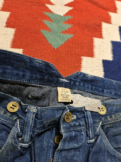 RRL Washed Distressed Gold Button Jeans