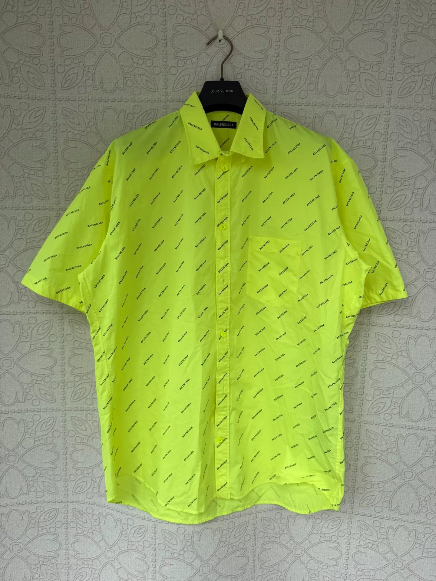 balenciaga neon printed short sleeve shirt
