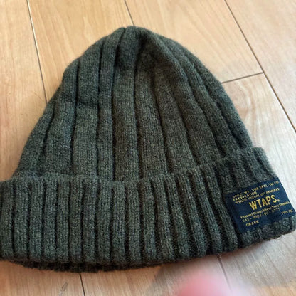 wtaps olive green knitted beanie hat