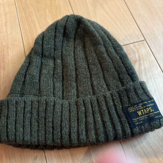 wtaps olive green knitted beanie hat
