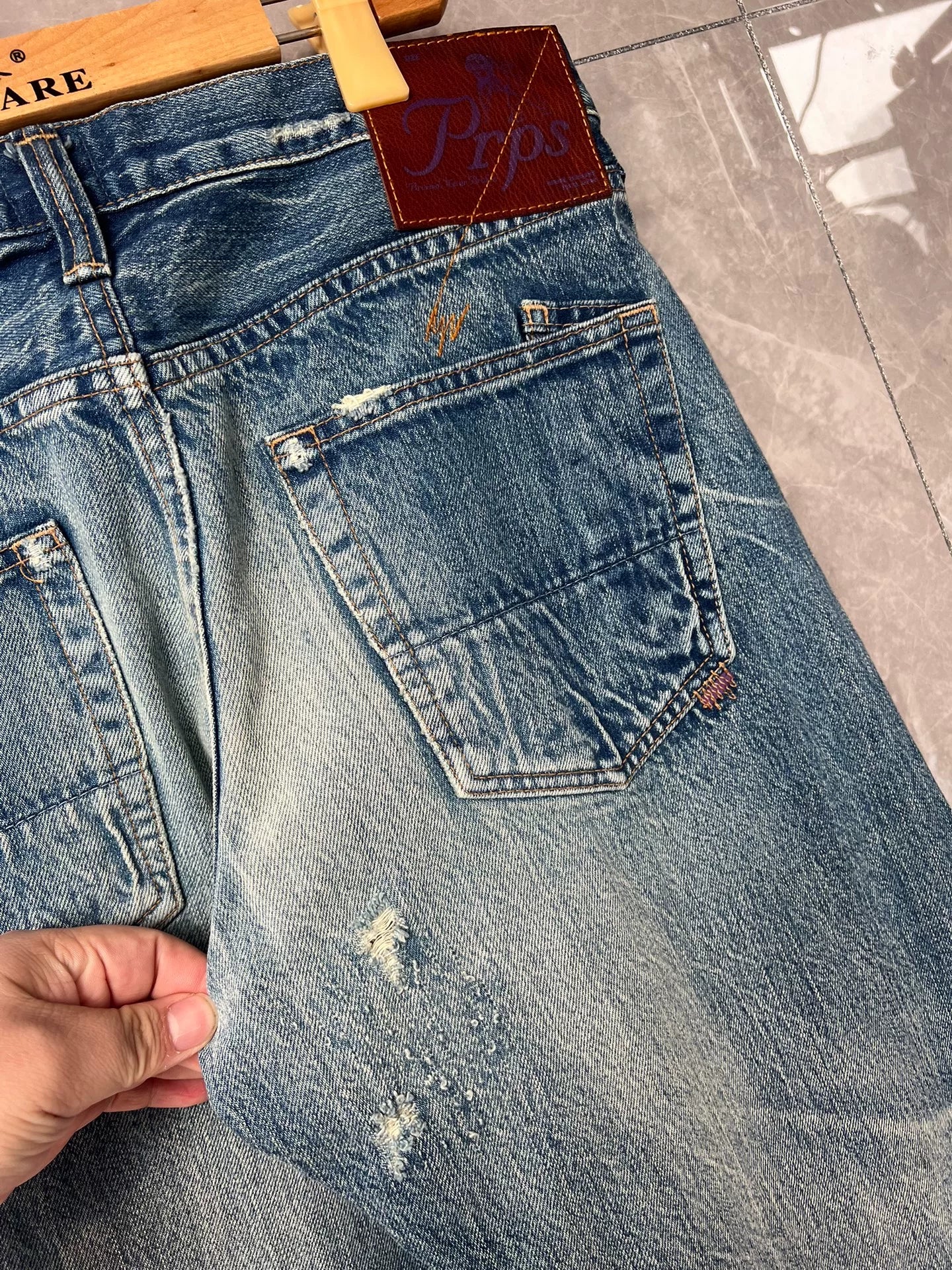 Blue Denim Sample Jeans with Distressing
