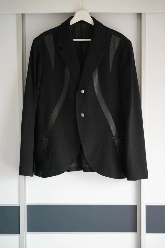 Yohji Yamamoto Black Suit Jacket with Leather
