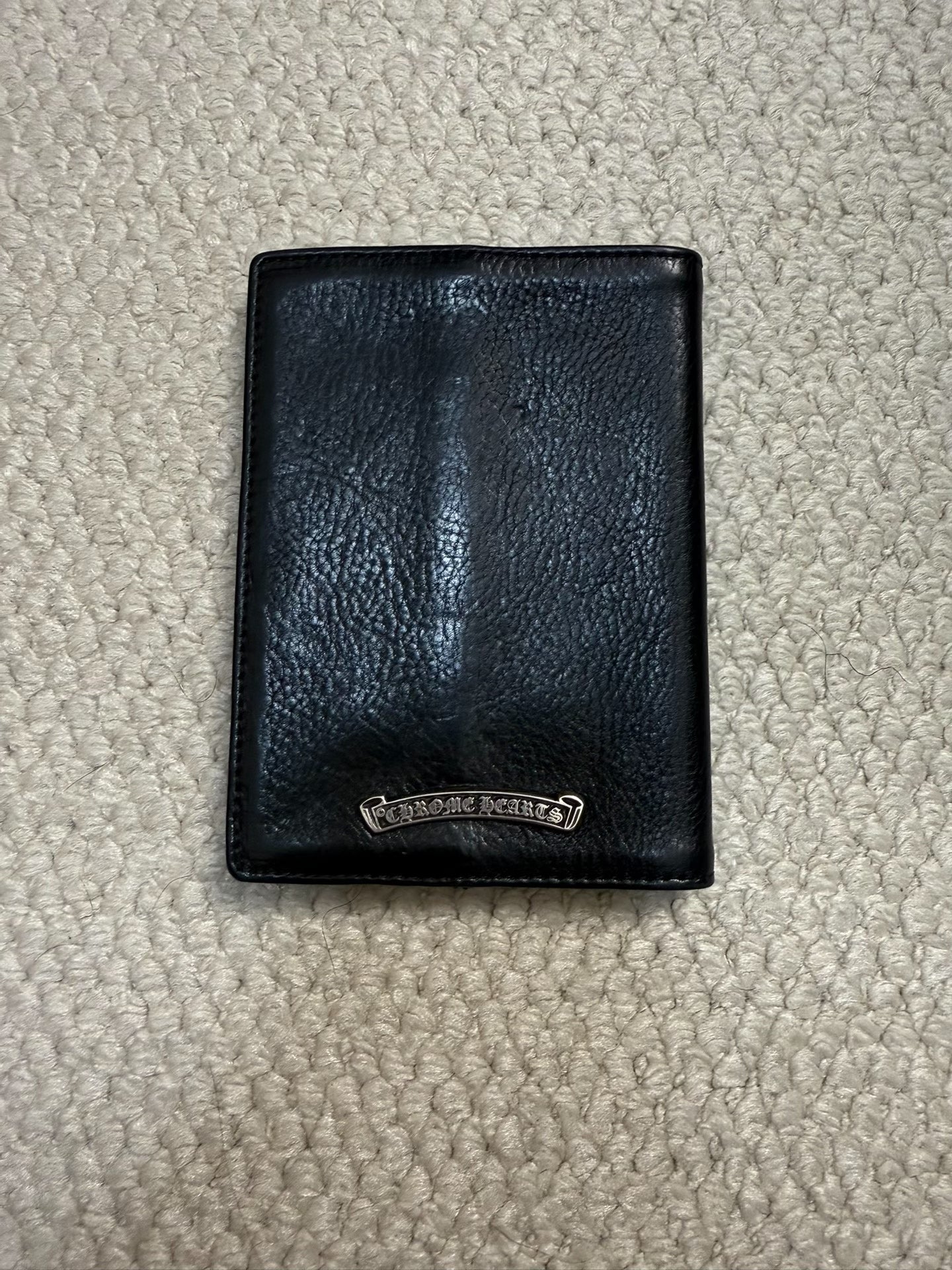 Chrome Hearts Flame Cross Silver Black Leather Passport Holder