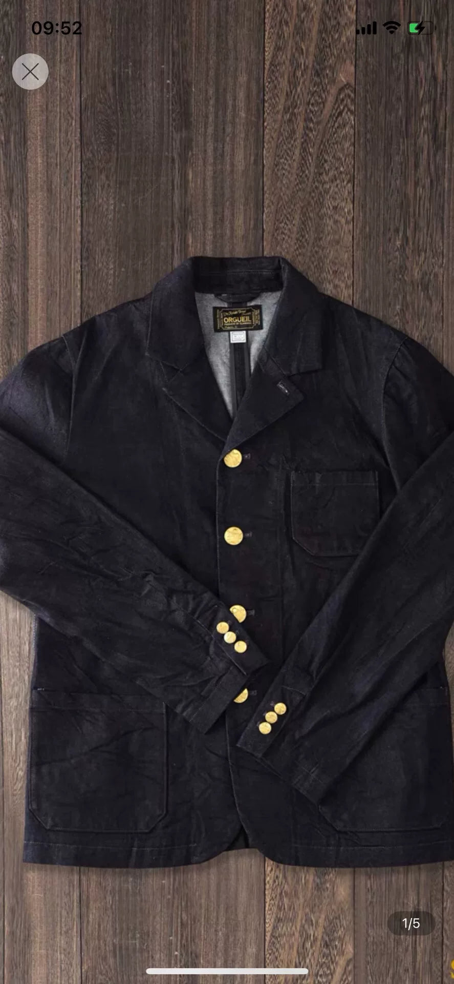 vintage denim blazer with gold buttons