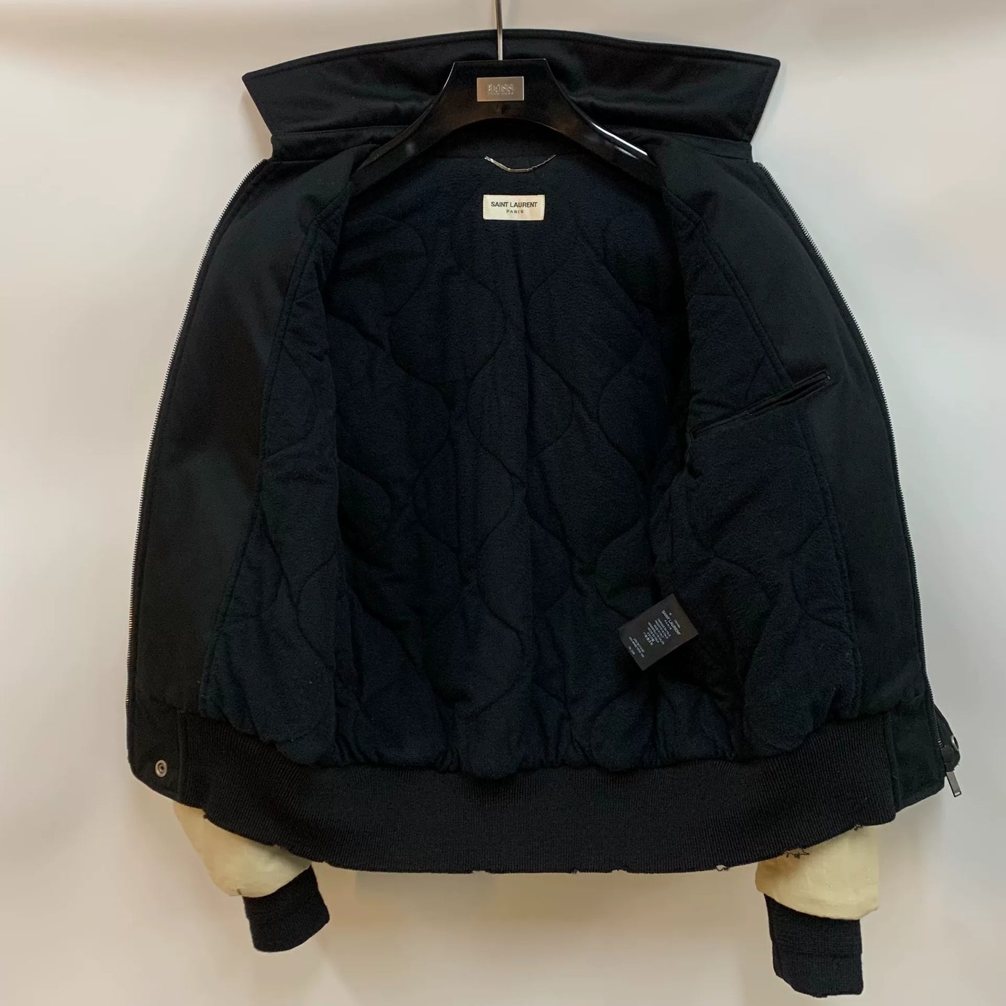 Saint Laurent Black Beige Rose Embroidery Jacket