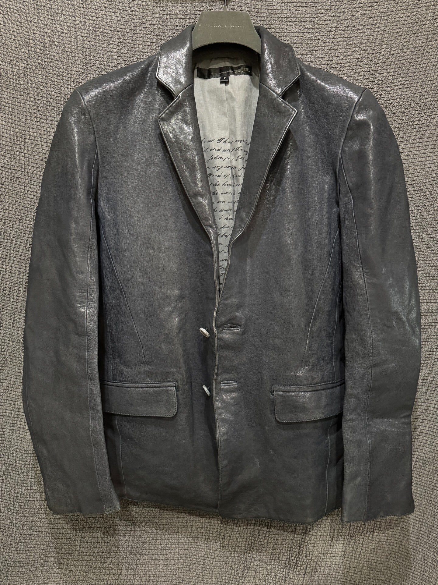 dark goat leather single-breasted blazer