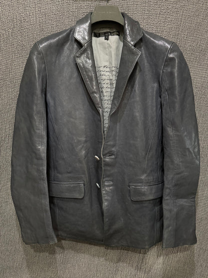 dark goat leather single-breasted blazer