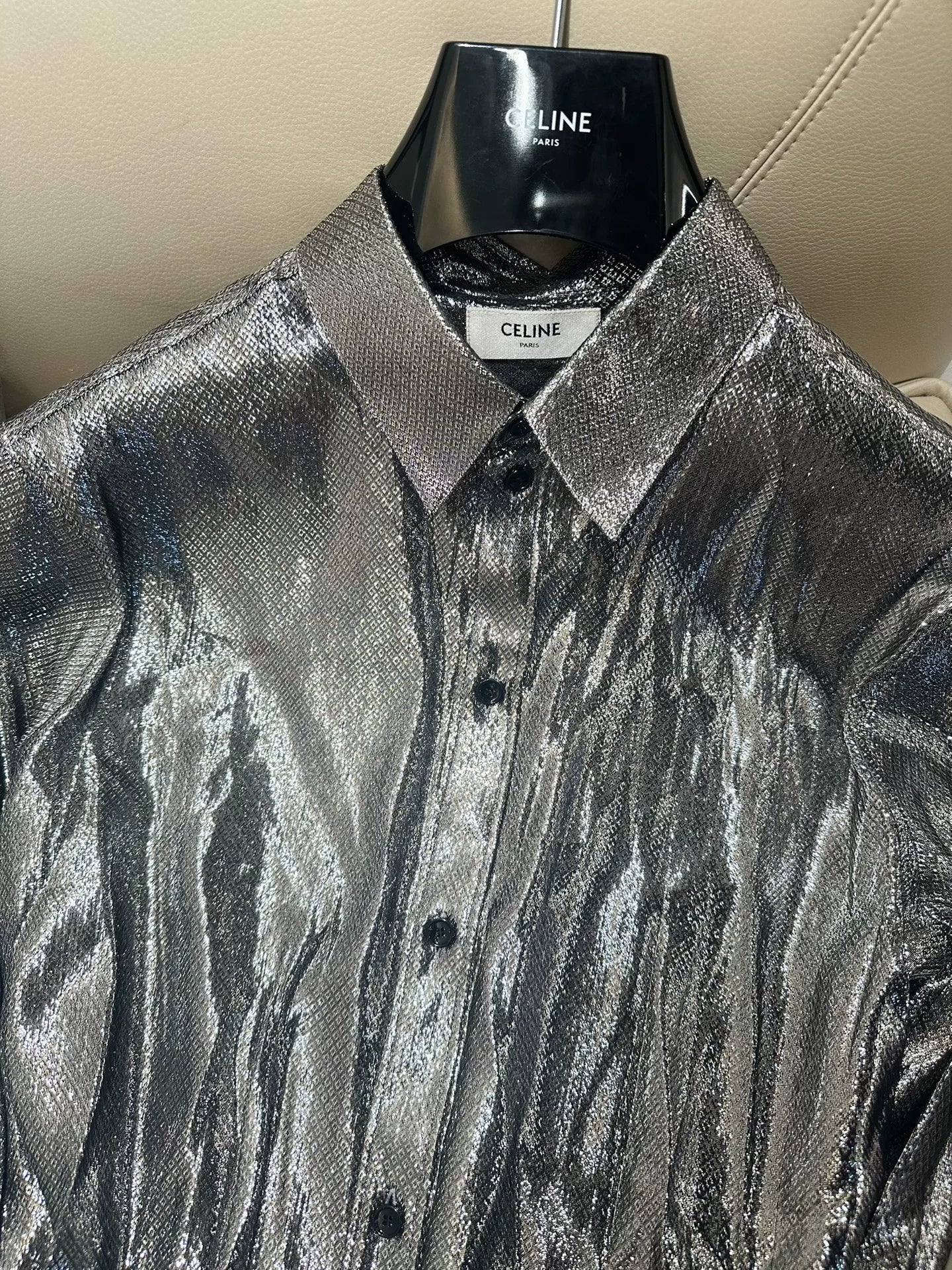 Celine Silver Snake Print Silk Shirt