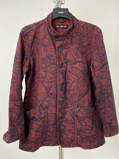 issey miyake men red brown patterned jacket