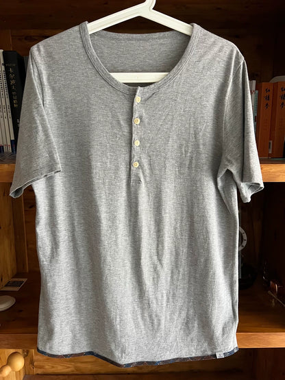 gray vintage henley short sleeve t-shirt