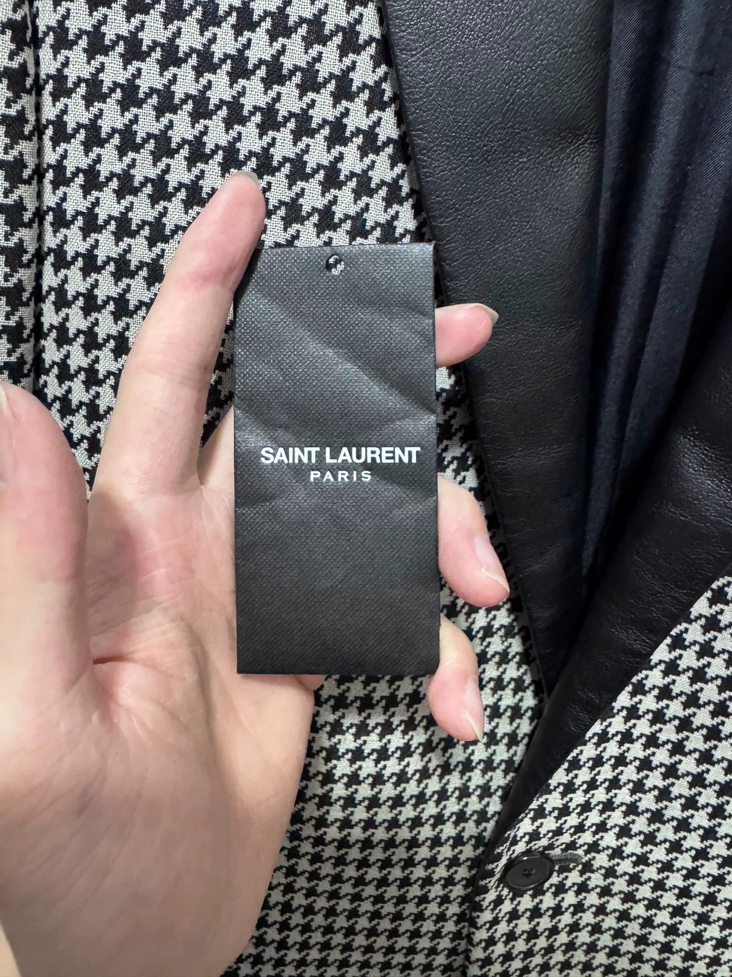 Saint Laurent 14SS Houndstooth Leather Lapel Blazer