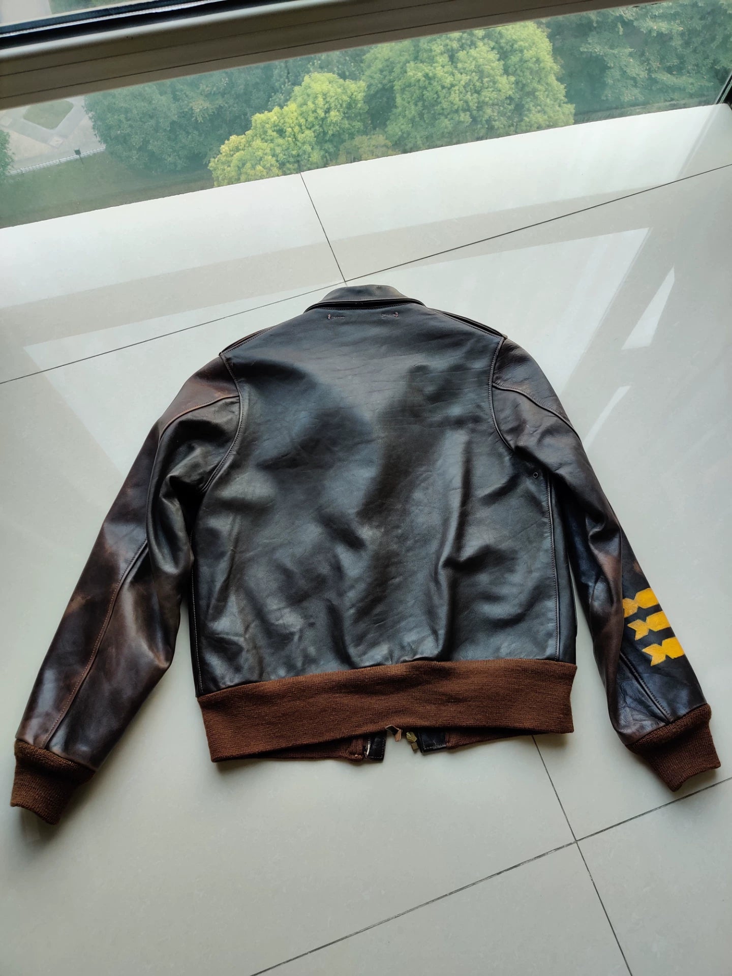 realmccoy A2 leather bomber jacket with paint