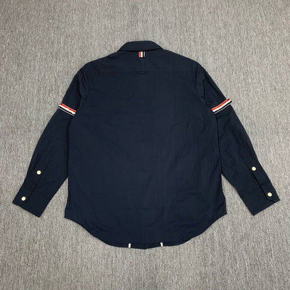 Thom Browne navy three-stripe nylon shirt jacket