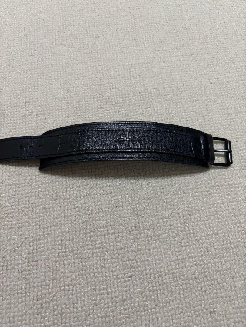black leather adjustable wristband with logo