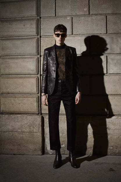 saint laurent black straight-leg denim pants