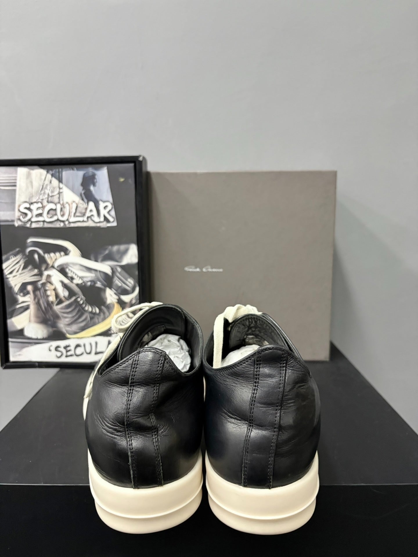 Rick Owens Leather Black White Low-Top Sneakers