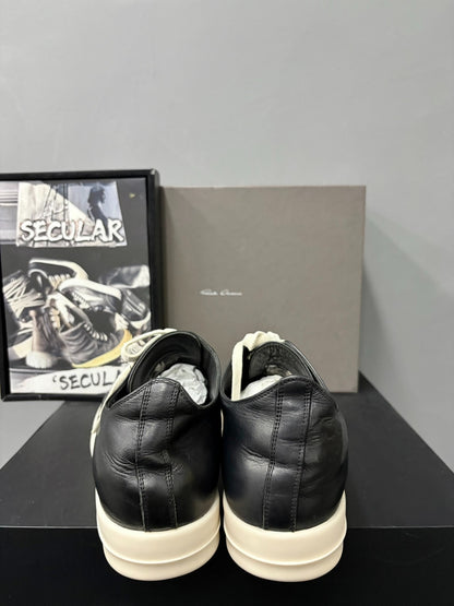 Rick Owens Leather Black White Low-Top Sneakers