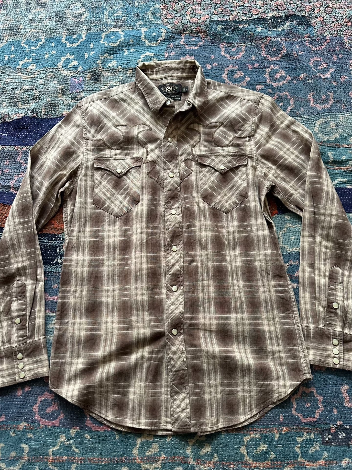rrl western plaid long sleeve shirt