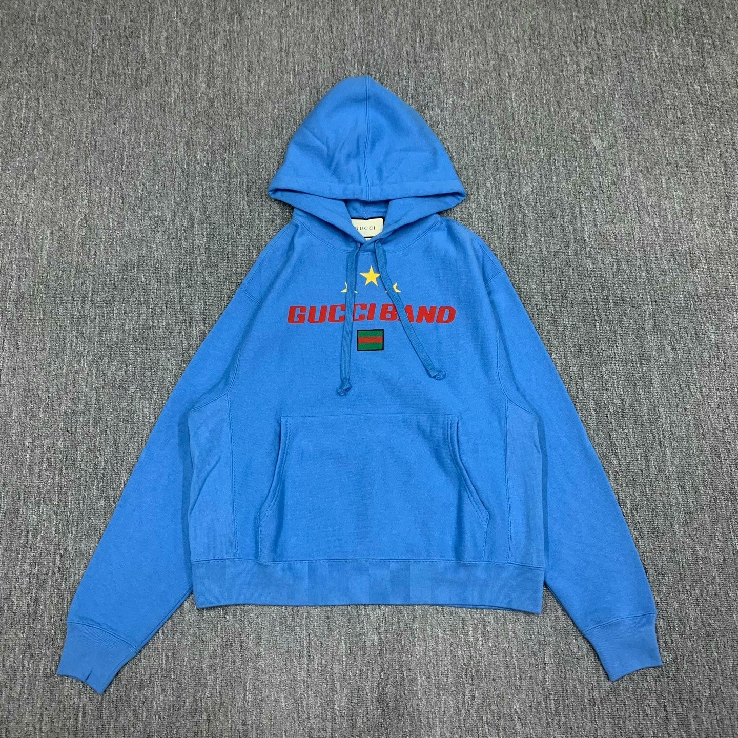 gucci blue logo hoodie with drawstrings