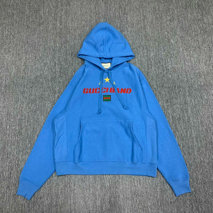 gucci blue logo hoodie with drawstrings