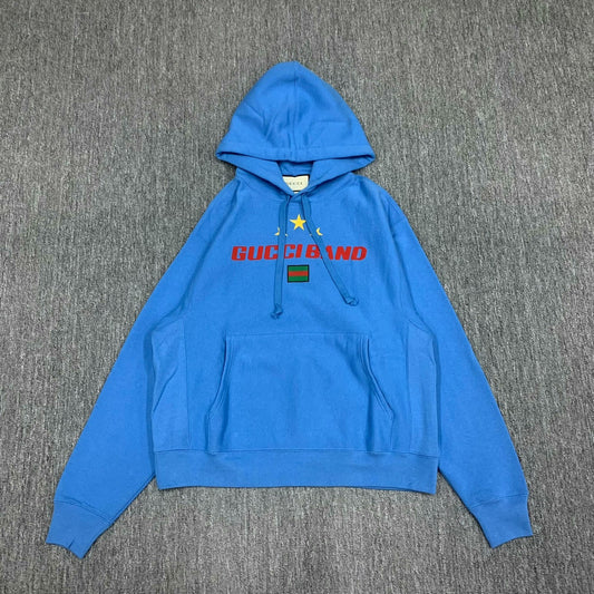 gucci blue logo hoodie with drawstrings