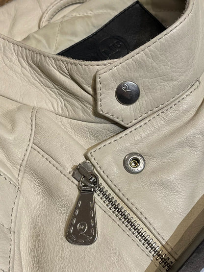white leather motorcycle jacket by Alexander McQueen