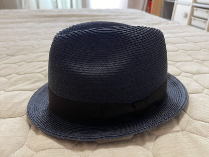stylish navy blue woven straw hat