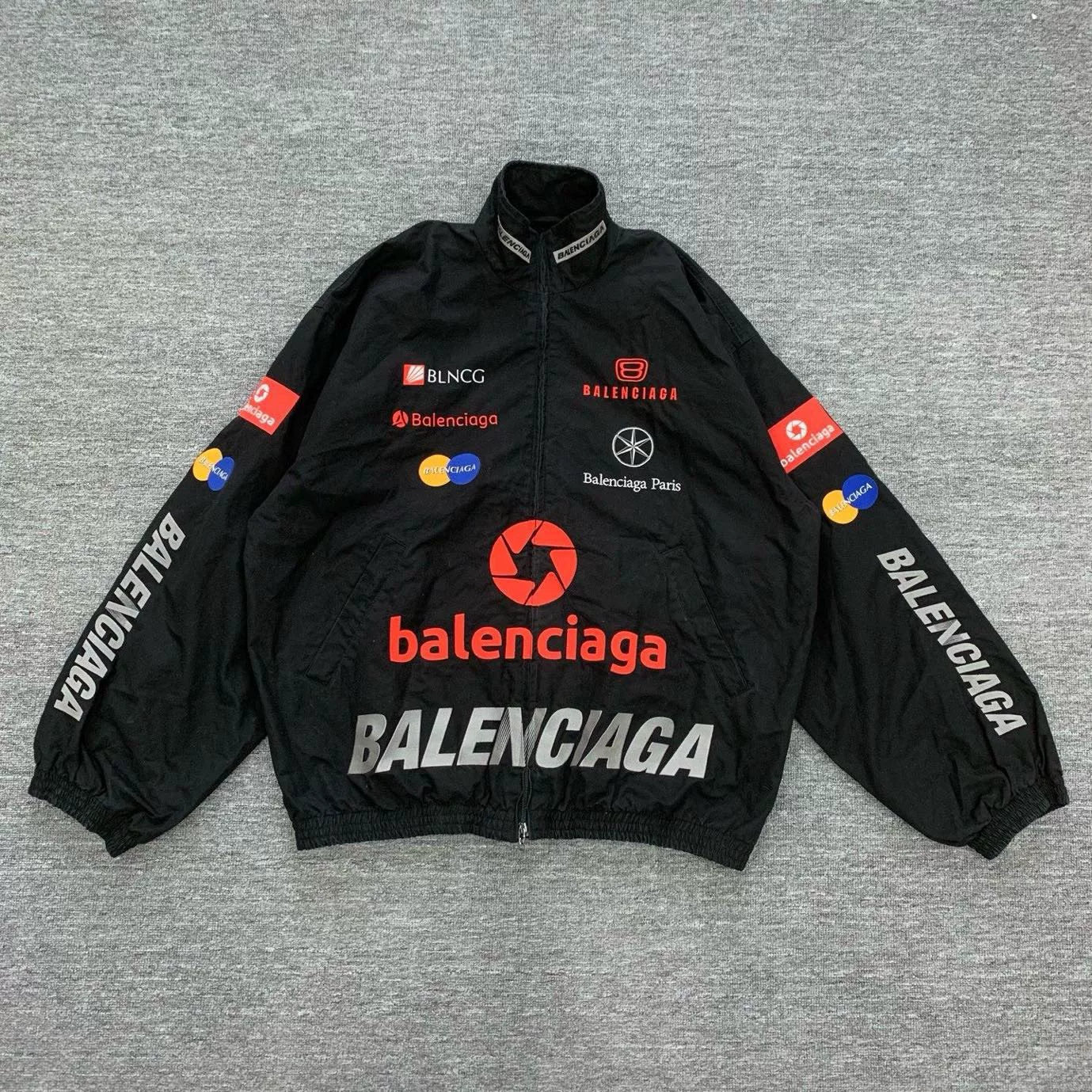 balenciaga black logo racing jacket size xs