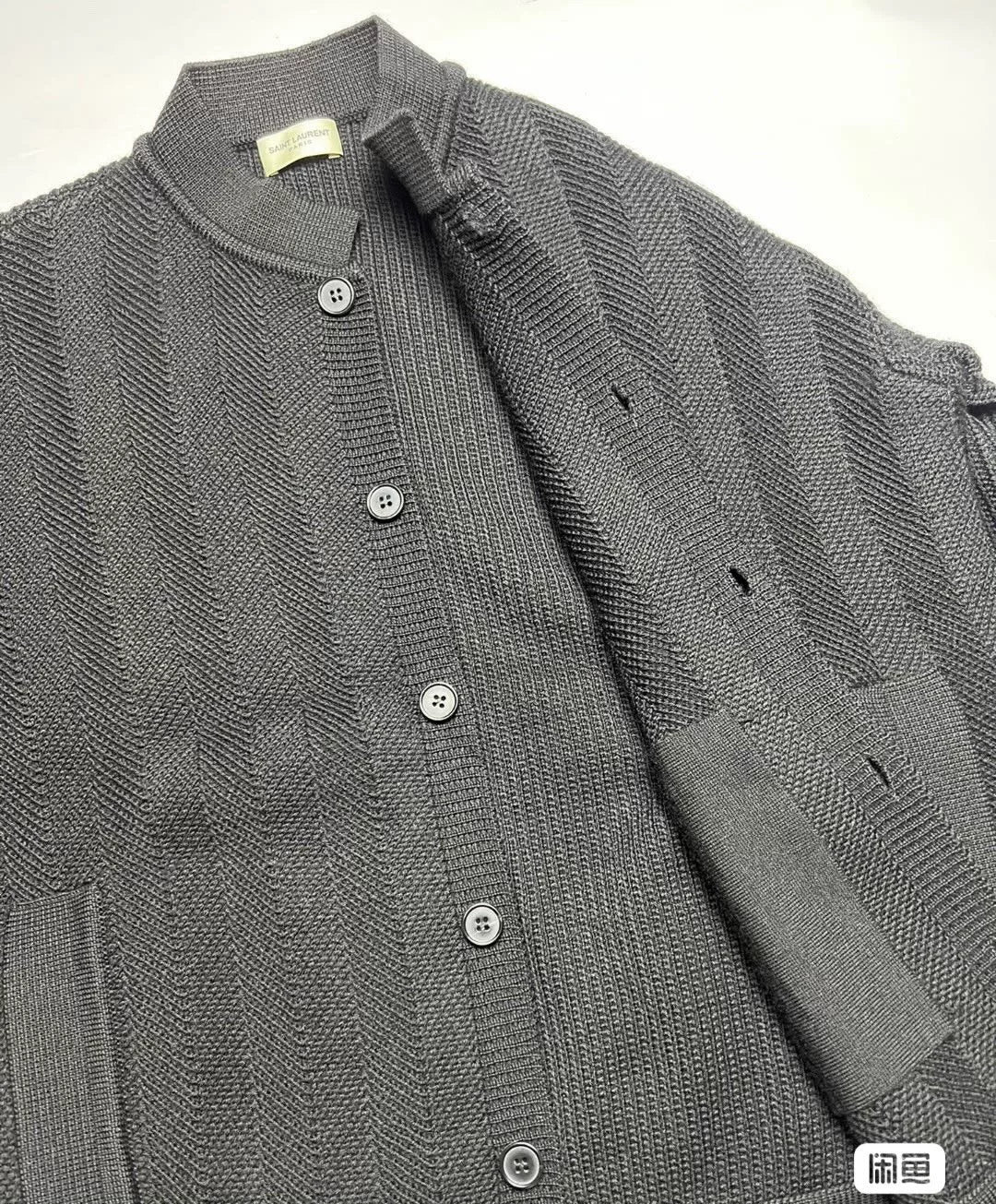 Saint Laurent Gray Herringbone Cardigan