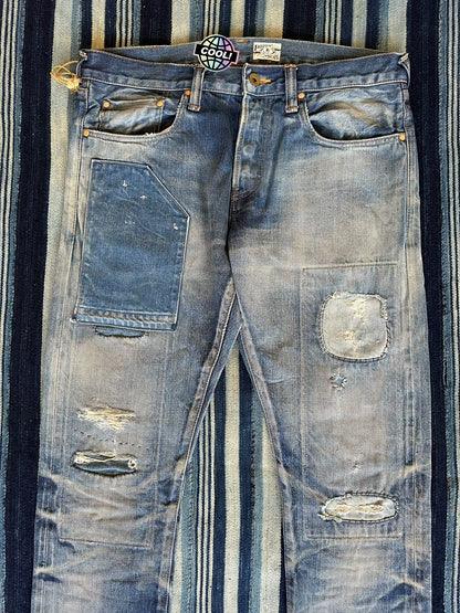 dark wash patchwork denim jeans